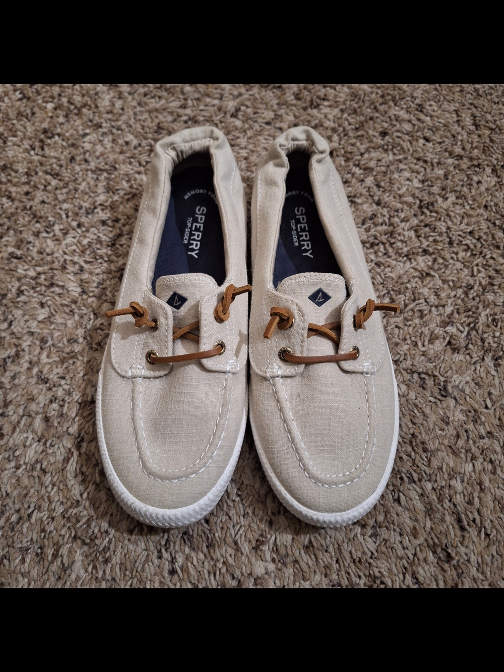 Sperry Crest Vibe Linen Slip-On Boat Shoes Cream Beige Size 9